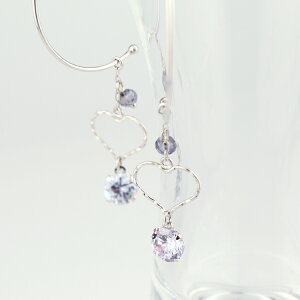 ブルー ハート フープピアス 2P 両耳用 K10 ホワイトゴールド ピアス 天然石 アイオライト ジルコニア 青 10金 10k 大きめ 華やか 揺れる かわいい さりげない きれい 綺麗 大人 大人かわいい レ