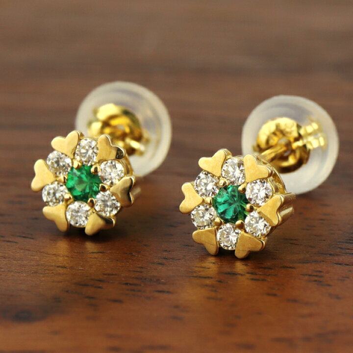 楽天市場】K18 エメラルド ダイヤモンド ピアス 2P 両耳用 18金 18k  