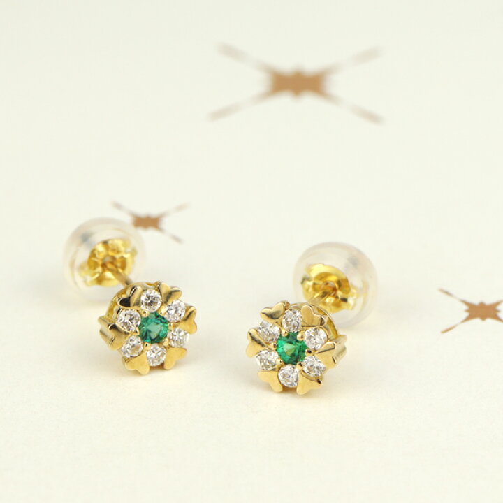 楽天市場】K18 エメラルド ダイヤモンド ピアス 2P 両耳用 18金 18k 