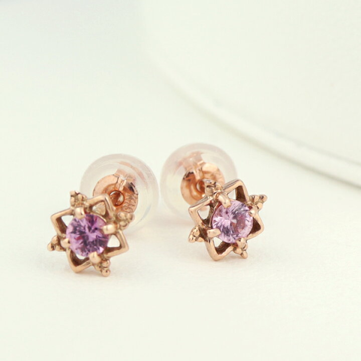 楽天市場】ピンクサファイア ピンクゴールド ピアス 2P 両耳用 天然石  