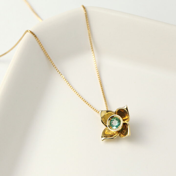 楽天市場】K18 エメラルド フラワー ネックレス 花 18金 18k ゴールド  