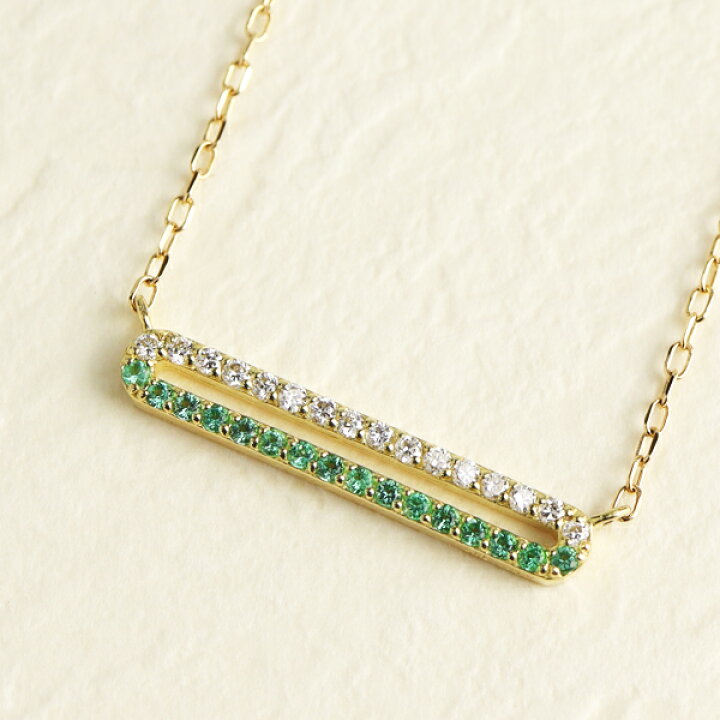 楽天市場】K18 エメラルド ダイヤモンド ライン ネックレス 18金 18k  