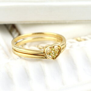 K18 2WAY 2連 イエローサファイア ハート リング 18金 18k ゴールド 指輪 二連 2通り 重ね付け 重ね着け イエロー サファイア 華やか かわいい 華奢 上品 普段使い 誕生石 9月 大人 カジュアル アク