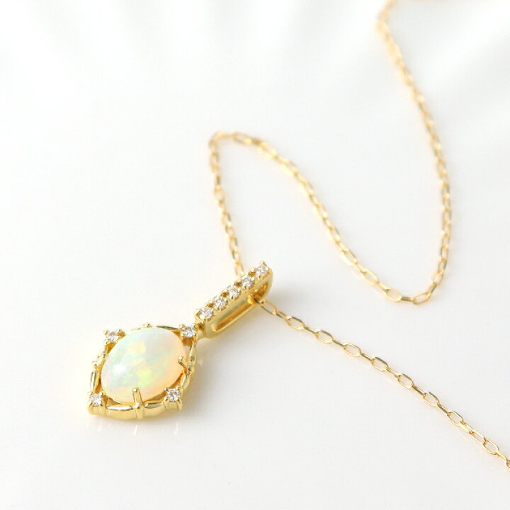 楽天市場】K18 オーバル オパール ダイアモンド ネックレス 18金 18k 
