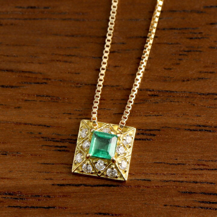 楽天市場】K18 エメラルド ダイヤモンド スクエア ネックレス 18金 18k  