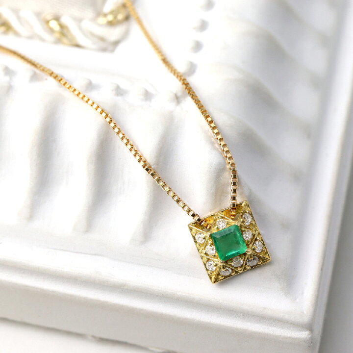 楽天市場】K18 エメラルド ダイヤモンド スクエア ネックレス 18金 18k 