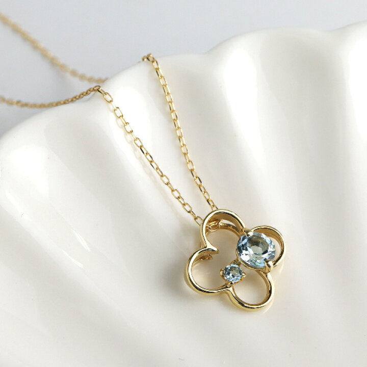 楽天市場】K18 アクアマリン フラワー ネックレス 花 天然石 18金 18k  