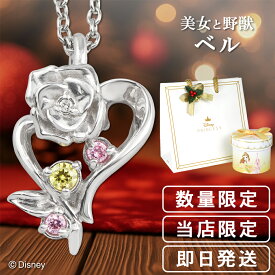 ディズニー 当店限定 美女と野獣 ベル ネックレス 限定 公式 オフィシャル ディズニープリンセス Disney グッズ ダイヤモンド ハート 薔薇 バラ 花 キラキラ シルバー 女性 彼女 クリスマス プレゼント 人気 ブランド 【Disneyzone】