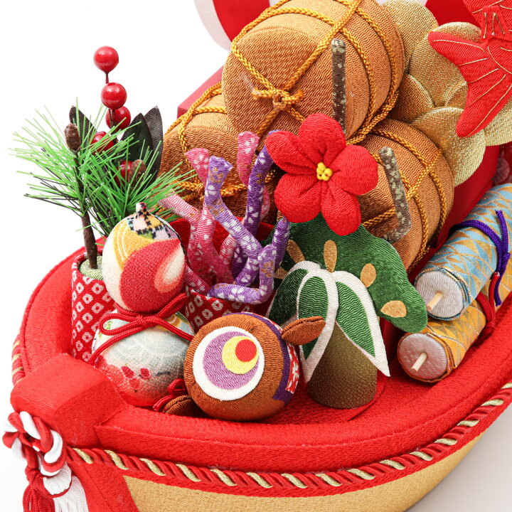 楽天市場】お正月飾り 招福宝船 縁起づくし 置き物 ちりめん オブジェ  