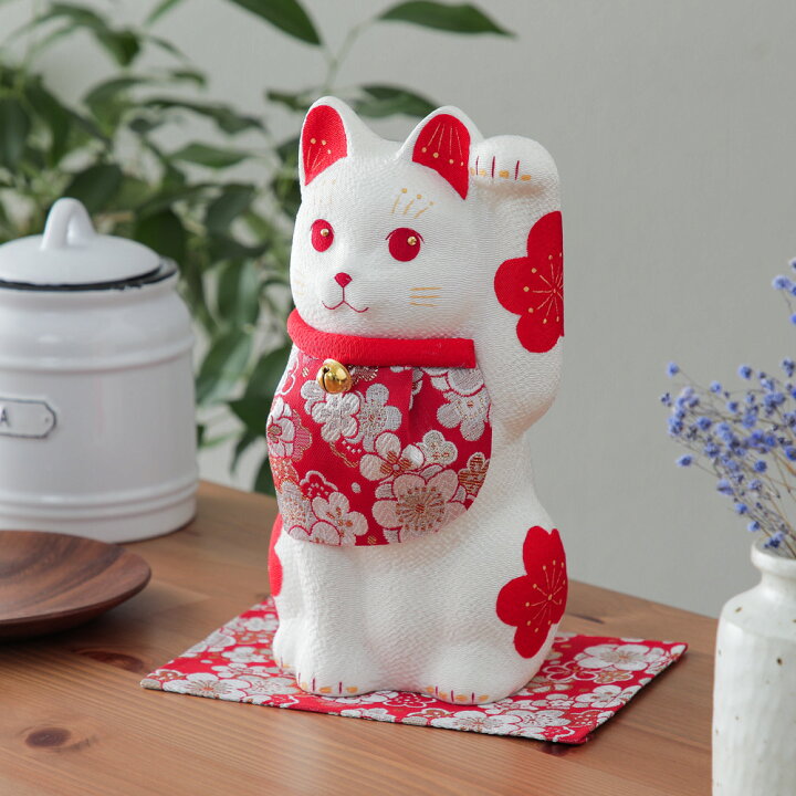 楽天市場】招き猫 置物 かわいい ちりめん 慶寿 大 縁起物 金襴 お正月 