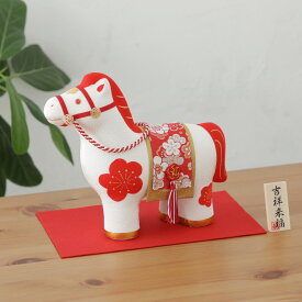 干支 馬 午 ちりめん 紅白梅 午 置物 干支 うま リュウコドウ うま かわいい コンパクト お正月飾り 干支飾り 十二支 午年 職人 手作り オブジェ 置き物 開運置き物 商売繁盛 子孫繁栄