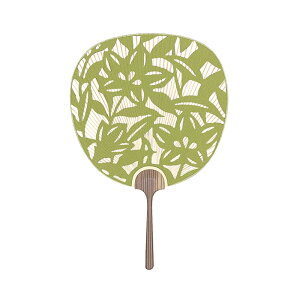 大型透かしうちわ 両面透かし 高級団扇 京うちわ 聚楽 (緑) 1131 化粧箱付き 天然木