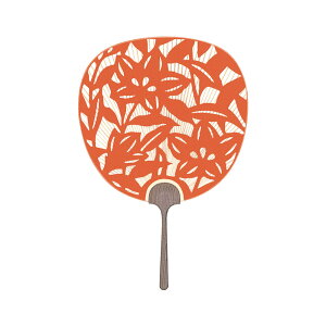 大型透かしうちわ 両面透かし 高級団扇 京うちわ 聚楽 (橙) 1132 化粧箱付き 天然木