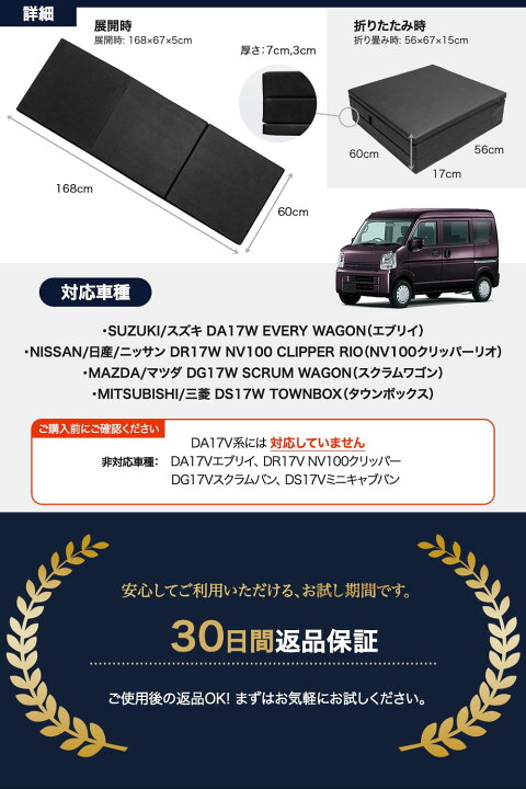 楽天市場】【片側1枚売り】エブリィワゴン 専用 車中泊 マット DA17W 
