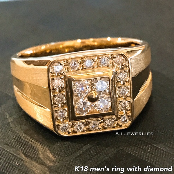 リング　18金　メンズ　k18 天然　ダイヤモンド リング　スクエア　/ k18 men's diamond ring | A.I JEWELRIES