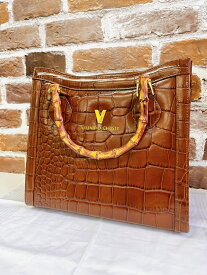 【卸価格!!】VALENTINO CHRISTY/バレンチノクリスティ ハンドバッグ レディース クロコ型押し バンブー ブラウン
