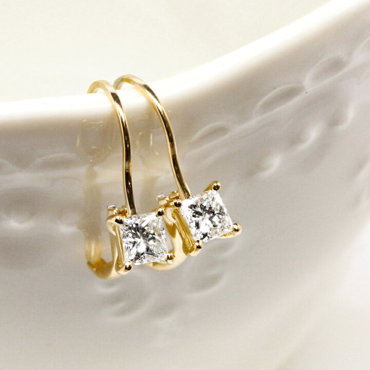 楽天市場】ピアス 0.4ct プリンセスカット ダイヤモンドピアス K18 