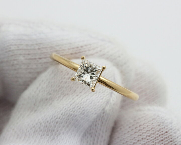 K18PG ダイヤモンドリング プリンセスカット 3.9g 約11.5号 鑑定書付き 