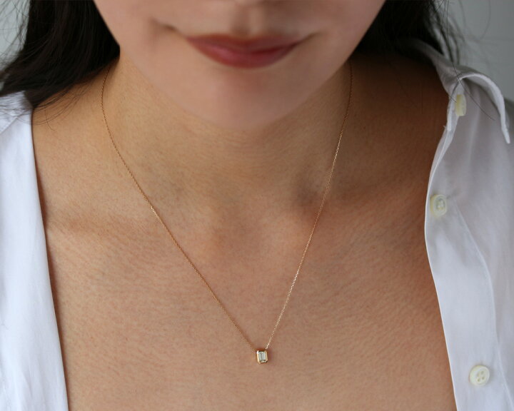 K18 エメラルドカット ダイヤ ペンダントトップ 0.571ct 0.07ct