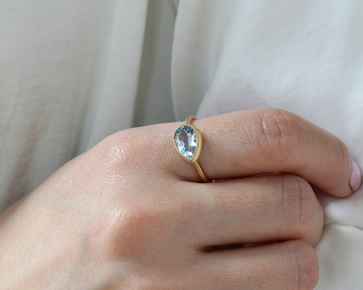 楽天市場】「ペアシェイプカット」 アクアマリン リング 1.075ct K18 