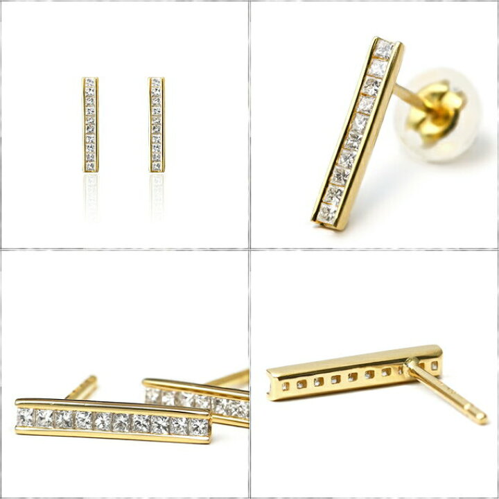 楽天市場】K18 プリンセスカット 天然ダイヤモンド 計0.18ct バー 