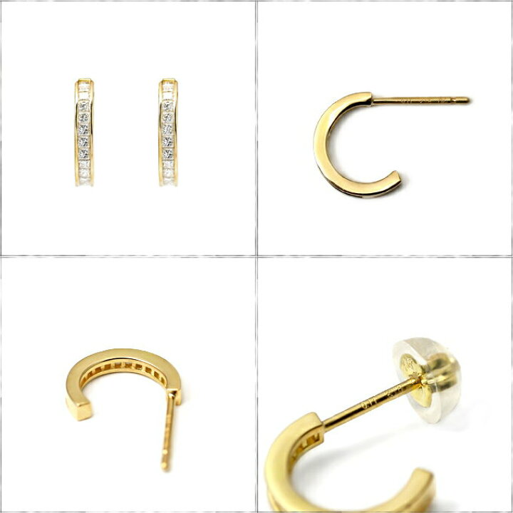 楽天市場】K18 プリンセスカット 天然ダイヤモンド 計0.22ct フープ  