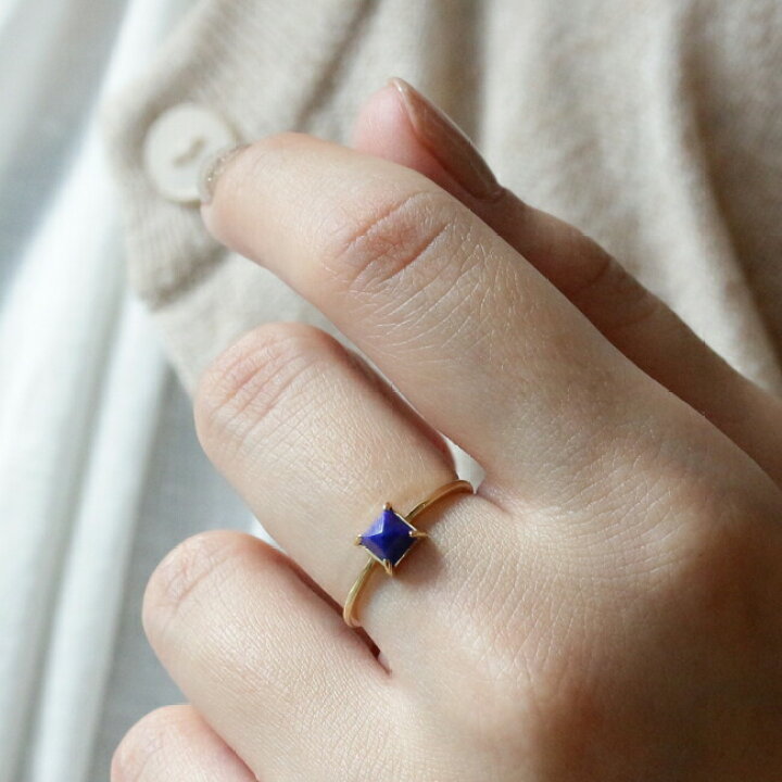 楽天市場】K18 ラピスラズリ スクエア 一粒 リング 1〜16号 送料無料  