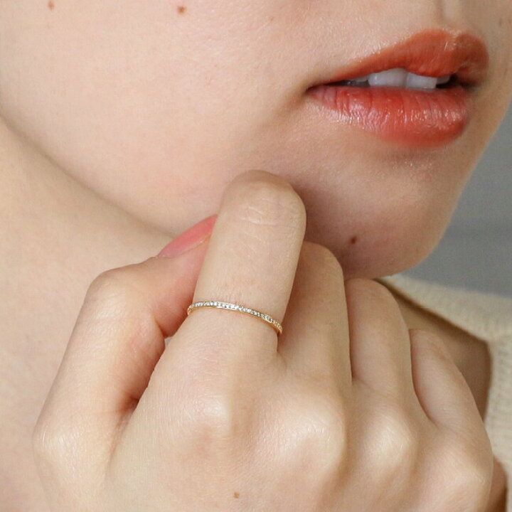 楽天市場】K18 フチあり ハーフ エタニティリング 天然 ダイヤモンド  