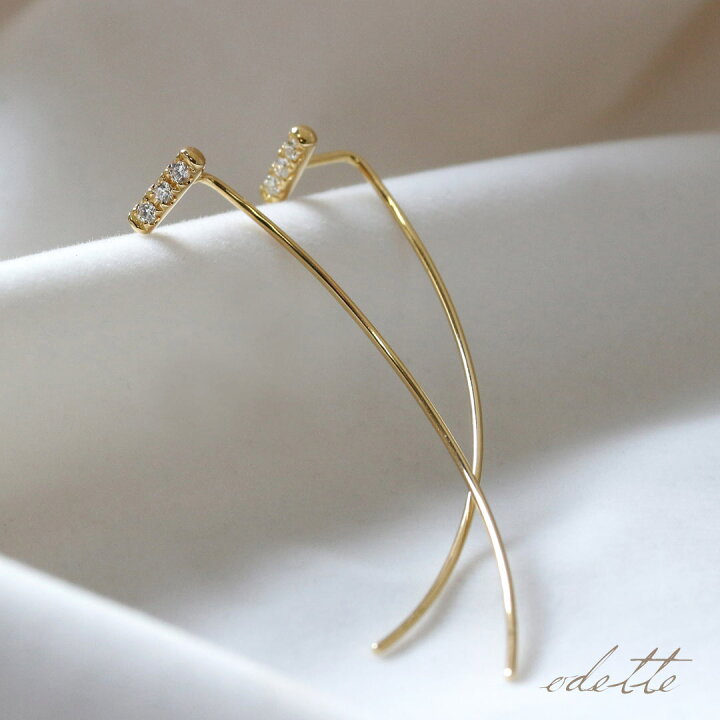 楽天市場】K18 天然 ダイヤモンド 計0.08ct バー ロングフックピアス 