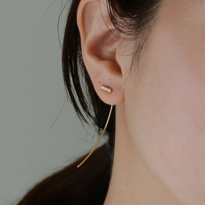 楽天市場】K18 天然 ダイヤモンド 計0.08ct バー ロングフックピアス 