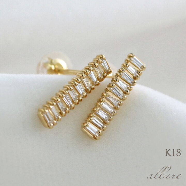 楽天市場】K18 テーパーバゲットカット 天然ダイヤモンド 0.16ct バー  