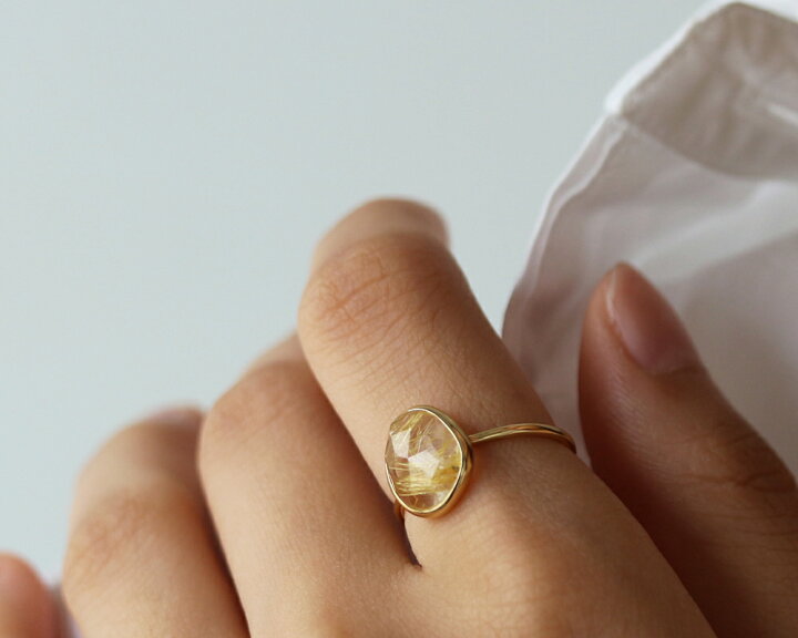 楽天市場】K18 スライス ルチルクォーツ リング 5号-16号 送料無料 高  