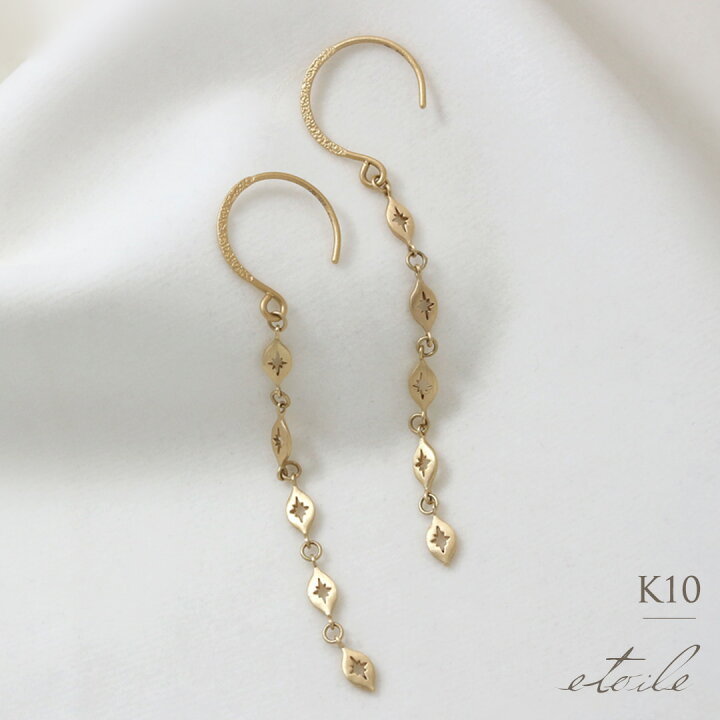 楽天市場】K10 リーフチェーンフックピアス イエローゴールド 送料無料 