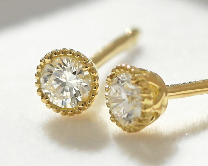 楽天市場】K18 K10 天然ダイヤモンド 計0.14ct 一粒 ミル打ち ピアス 