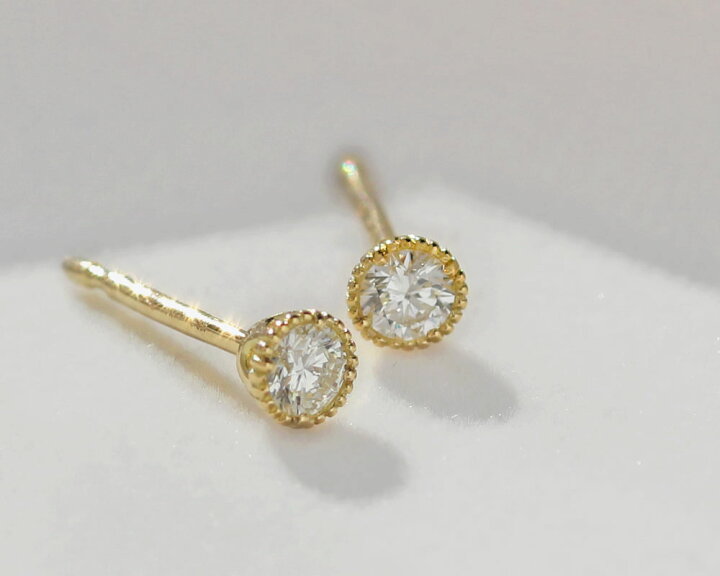 楽天市場】K18 K10 天然ダイヤモンド 計0.14ct 一粒 ミル打ち ピアス 