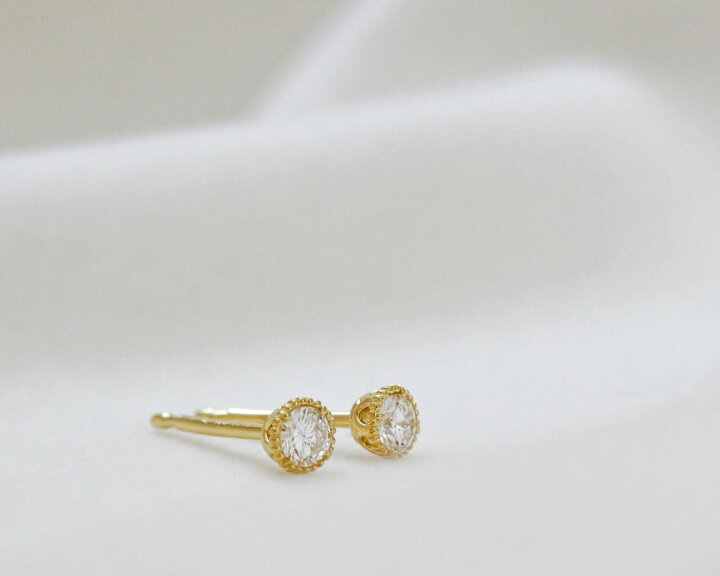 楽天市場】K18 K10 天然ダイヤモンド 計0.14ct 一粒 ミル打ち ピアス 