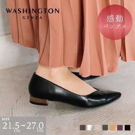 【お買い物マラソン中お得なクーポン有】 パンプス ローヒール ポインテッドトゥ Vカット 歩きやすい 疲れにくい 日本製 合成皮革 メタリックヒール 銀座ワシントン WASHINGTON