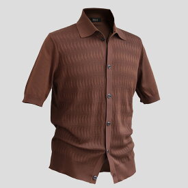 ZILLI (ジリー)前開き半袖ニットポロシャツ シルク カジュアルシャツ 半袖 赤茶 ラセットブラウン コットン 高級 トップス 半袖