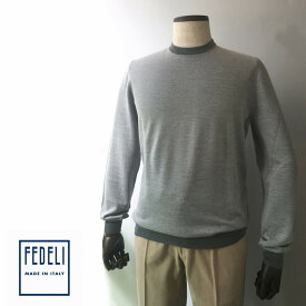FEDEL (フェデーリ)カシミヤシルクニットクルーネックセーター グレー メンズ ハイゲージ ブランド ニット セーター 長袖
