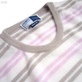 FEDEL (フェデーリ)カシミヤボーダークルーネックセーター ピンク メンズ ハイゲージ ブランド ニット セーター 大きいサイズ 長袖