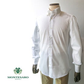 MONTESARO （モンテサーロ）タブカラーコットンシャツ カジャアルシャツ ブランド メンズ シャツ カジュアル イタリア おしゃれ 無地 白シャツ ホワイト