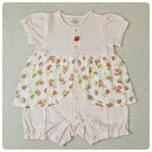 【ショートオール】2025春夏 パンプルムース #252552 いちご カバーオール 半袖カバーオール 夏物カバーオール 赤ちゃん ベビー ベビー服 ベビーギフト 出産準備 出産祝い 出産祝い女の子用 女