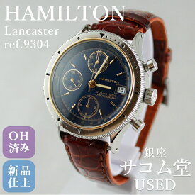 【中古】 HAMILTON ハミルトン ランカスター 9304 OH済み 新品仕上げ 自動巻き クロノグラフ メンズ腕時計 シルバーケース レザーベルト 銀座サコム堂