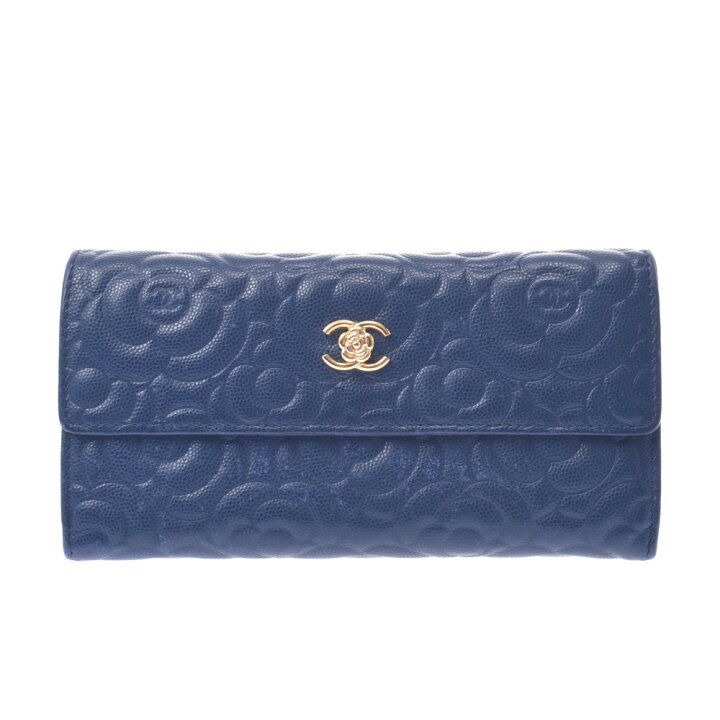 楽天市場】CHANEL シャネル カメリア 二つ折長財布 ブルー レディース 