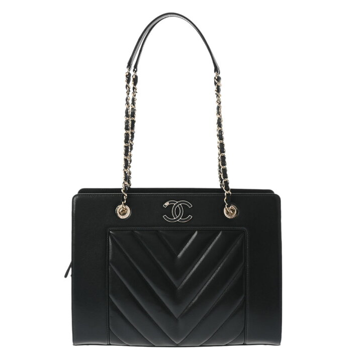 楽天市場】CHANEL シャネル Vステッチ チェーントート ブラック 