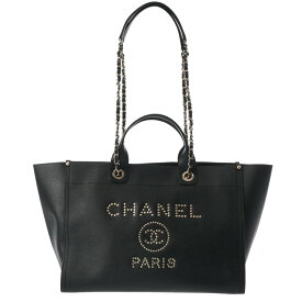 【ローン24回払い無金利】CHANEL シャネル ドーヴィル スタッズ トート チェーン 2WAY 黒 シャンパンゴールド金具 A57067 レディース キャビアスキン トートバッグ Aランク 中古 銀蔵