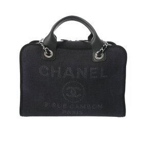【〜1/29 最大5万円クーポン】CHANEL シャネル ドーヴィル ボーリングバッグ 2WAY チェーンショルダー ネイビー - レディース キャンバス レザー ハンドバッグ Aランク 中古 銀蔵