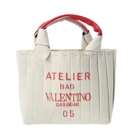 【〜3/11 最大5万円クーポン】VALENTINO ヴァレンティノ アトリエール 2WAY トート プリッセエディション ナチュラル/赤 レディース レザー キャンバス ショルダーバッグ ABランク 中古 銀蔵