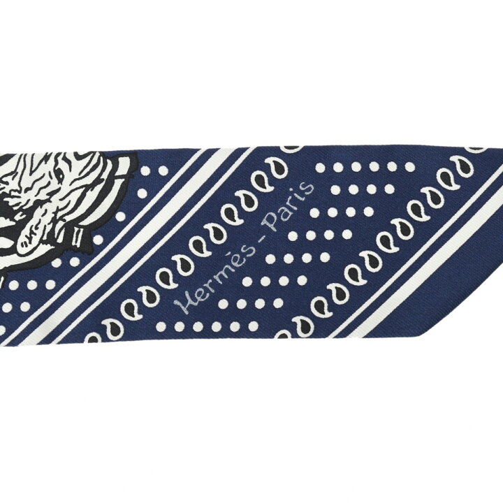 美品 エルメス ツイリー LES ZEBRES シルク ネイビー スカーフ 0331-2  