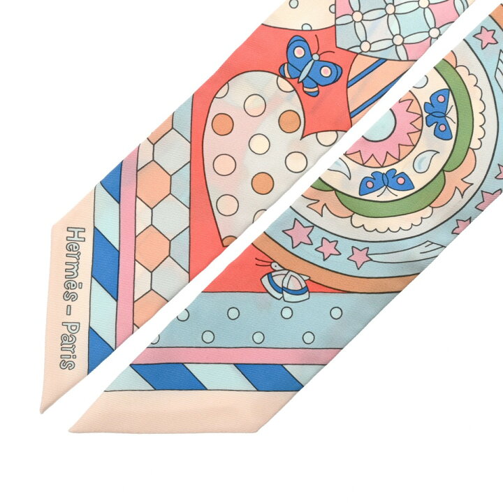 美品】HERMES エルメス ツイリー マルチカラー ピンク ブルー 1本 楽天  